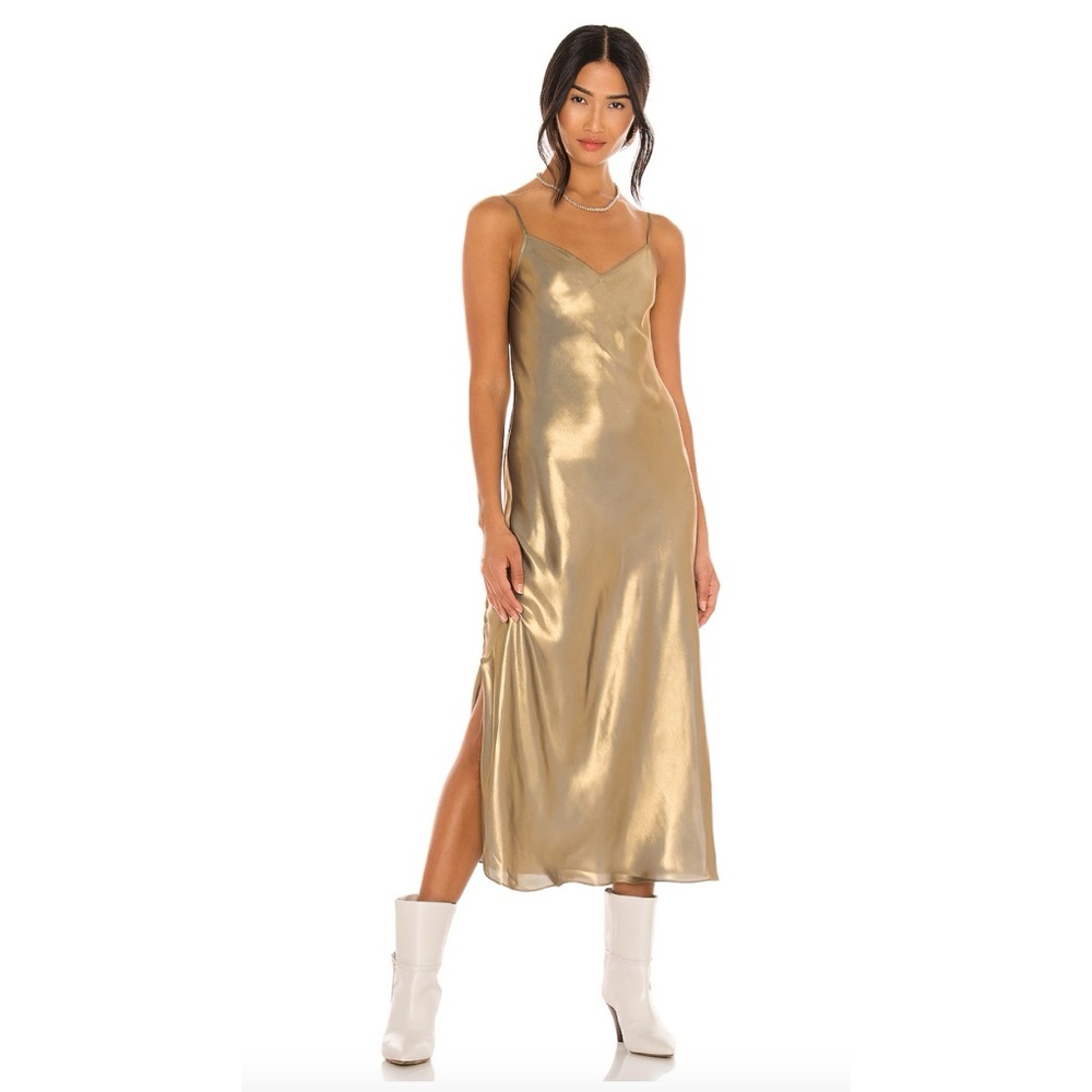 All Saints Rosetta Tinsel Dress in Gold.